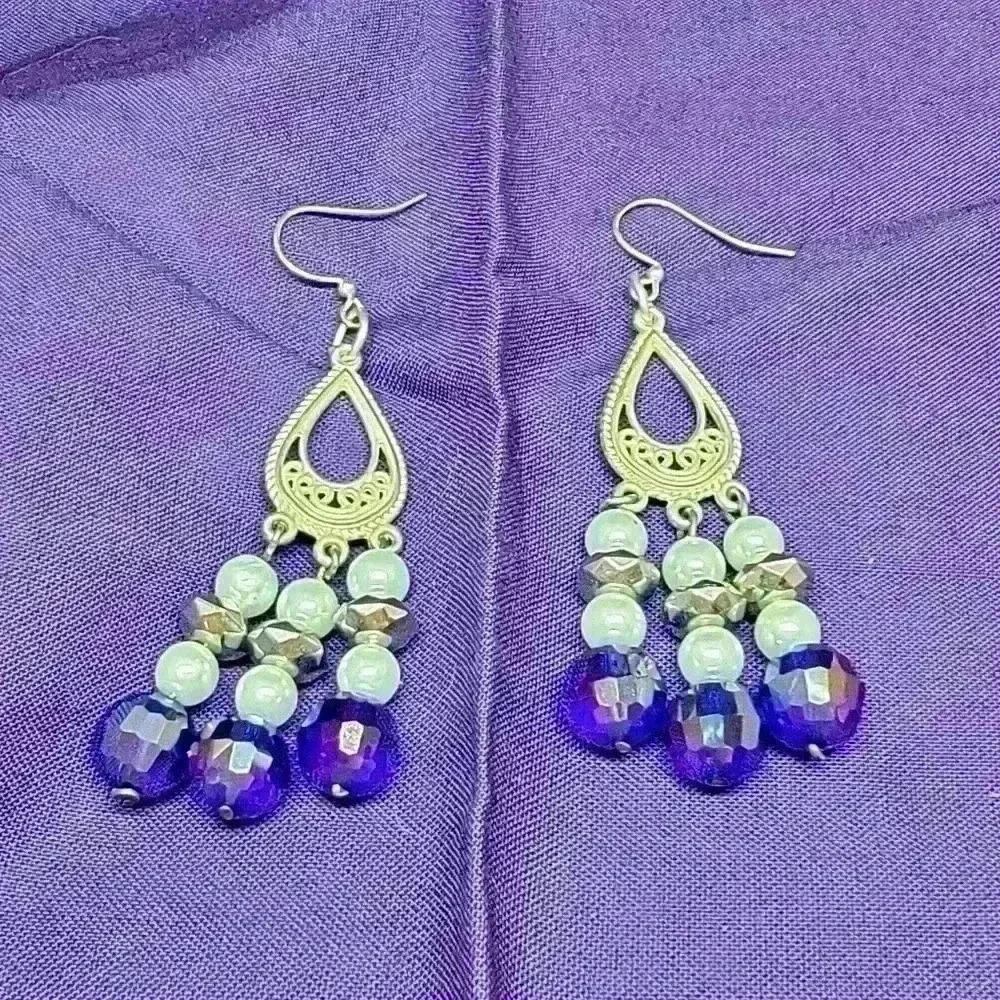 Beautiful Silvertone Bead Tassel Earrings